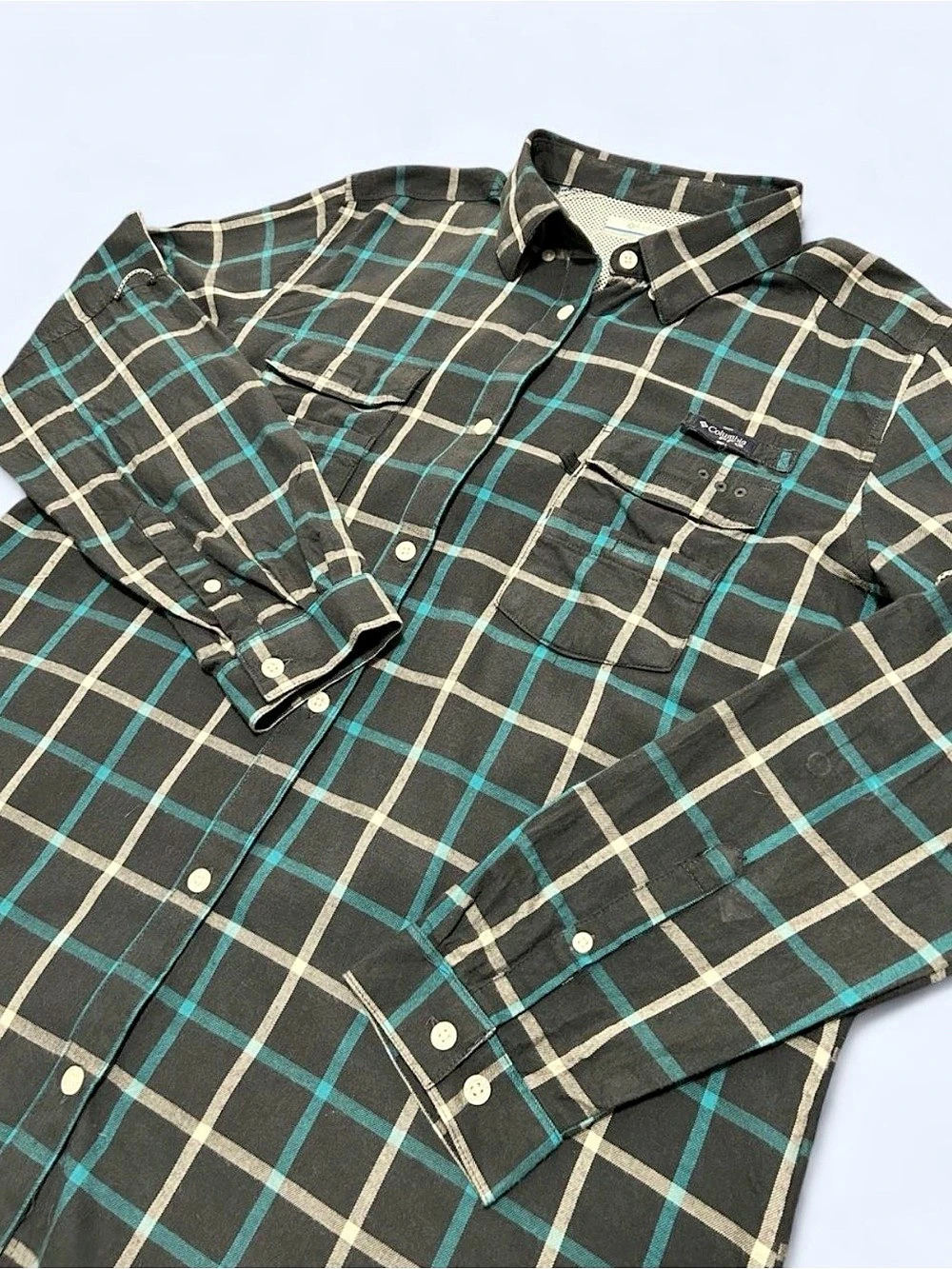 Columbia Men's PFG Utility Lite Plaid Long Sleeve Shirt Grey & Blue